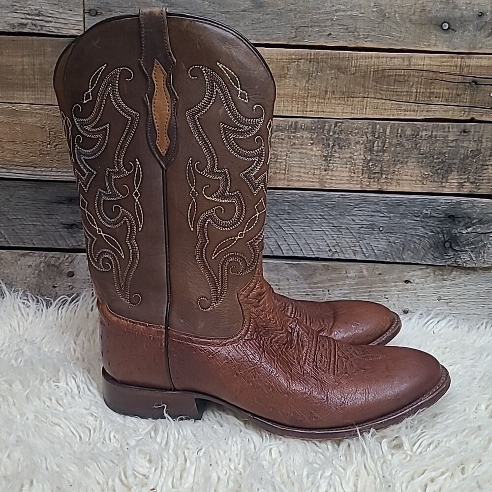 Tony Lama TL5375 Patron Smooth Ostrich Brown Leather Round Toe Cowboy Boots 13
